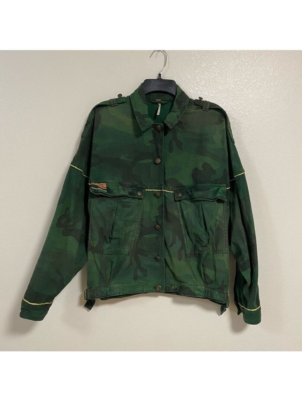 Free People Jacket Womens Size XS green camo Slouchy Military Jacket